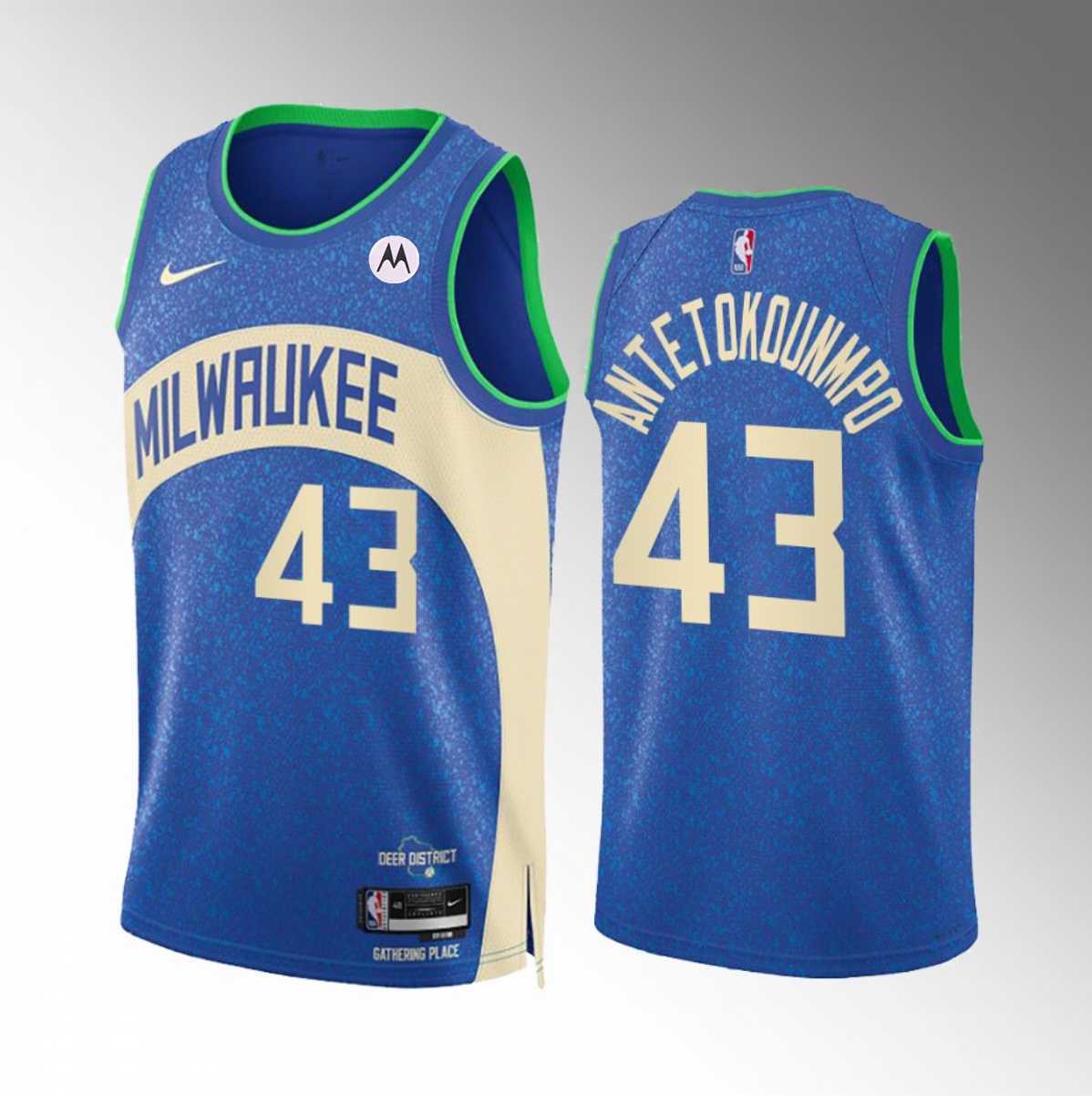 Men's Milwaukee Bucks #43 Thanasis Antetokounmpo Blue 2023-24 City Edition Stitched Basketball Jersey Dzhi,We sell and wholesale Men's Milwaukee Bucks #43 Thanasis Antetokounmpo Blue 2023-24 City Edition Stitched Basketball Jersey Dzhi on line form chian!